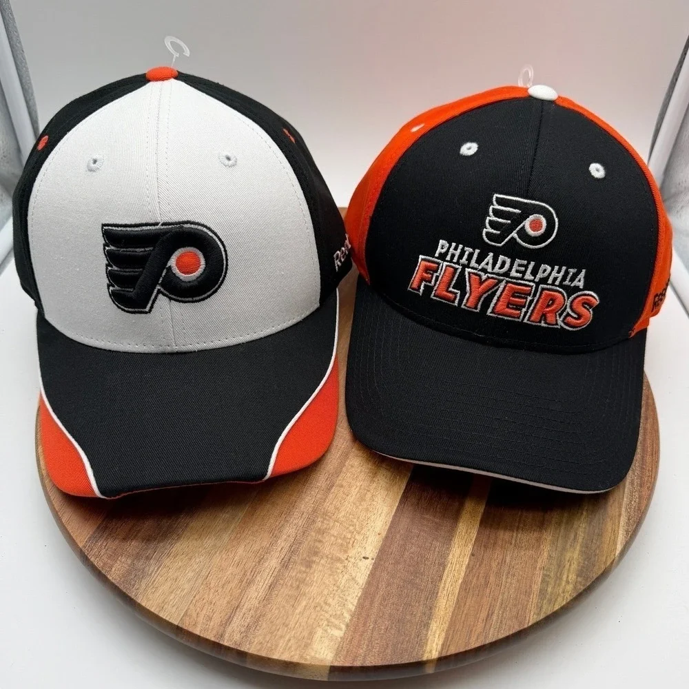 New Lot of 2 Philadelphia Flyers NHL Reebok Hats Adjustable Face Off Headwear